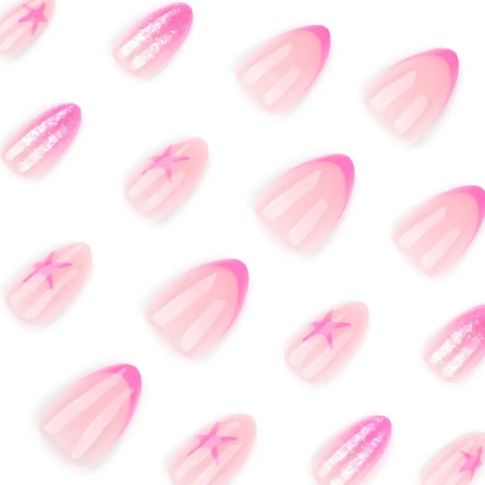 Faux ongles longs en amande, 24 pièces, motif Crocodile Rose Re, presse française sur les ongles, fleurs blanches simples, pointes irrégulières en feuille d'or