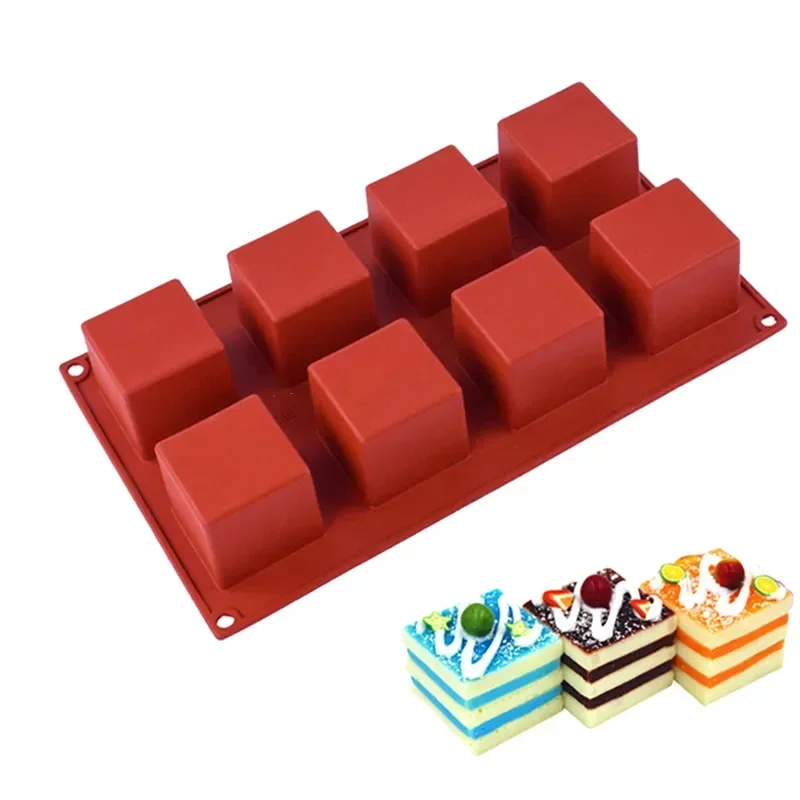 

8 Holes 3D Small Square Shape Non-stick Silicone Mold for DIY Pastry Jelly Cupcakes Mousse Ice Cream Chocolate Utensil