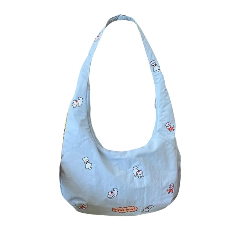 

Ins Commuting Cartoon Shoulder Bag Large Capacity Sweet Puppy Embroidery Nylon Bag Korean Style Casual Messenger Bag Daily Use