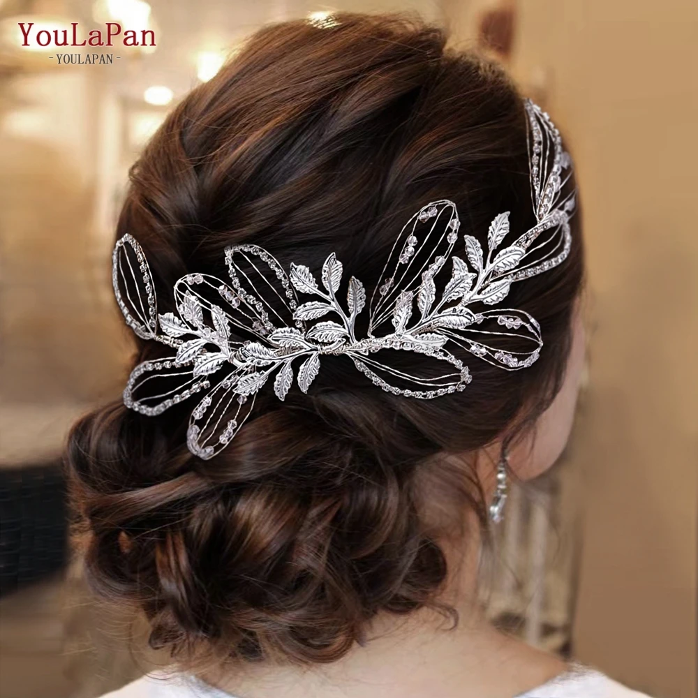 TOPQUEEN Bridal Tiara Alloy Leaf Hair Comb Wedding Hair Accessories Crystal Headwear Bride Headpiece Side Comb for Woman HP316