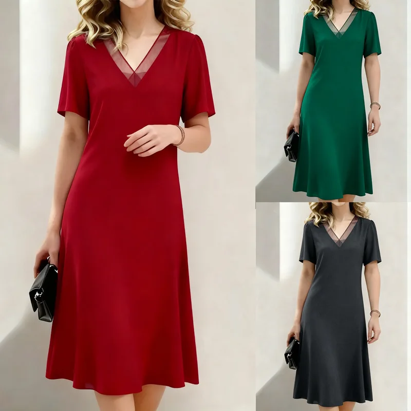 Women Loose V Neck Short Sleeve Midi Dresses Summer Casual Flowy Dresses Jumpsuit Playsuit Overall Matching Set