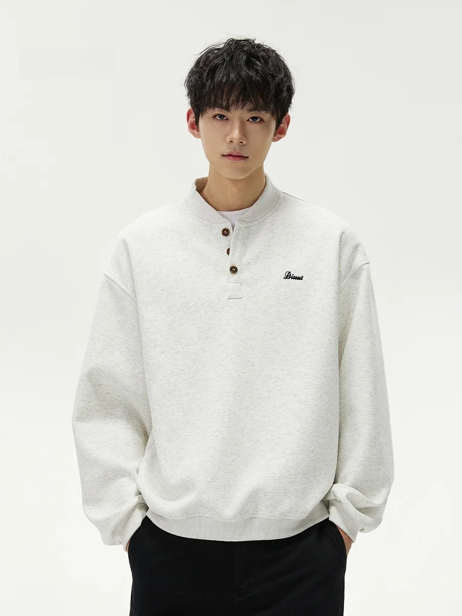 

Wmnm American Sle Button up Henry Collar Sweatirt Men Trendy Brand High End Feel Cleanfit No Hat Top Spring Casual Loose Fit