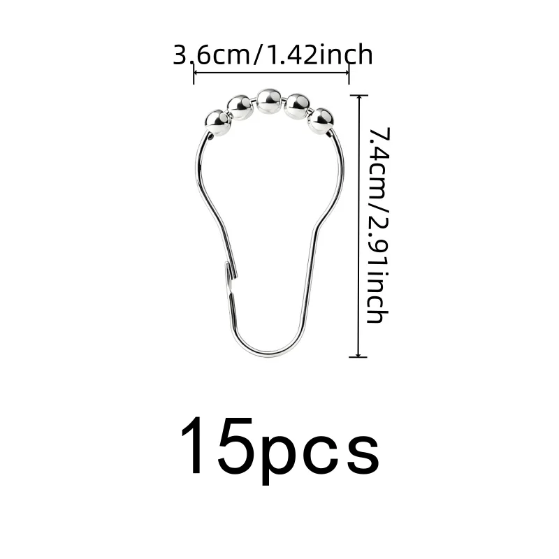 Rolling Ball Smooth Glide 15 pcs Gourd Hooks, Anti-Fall, Home Bathroom & Bedroom Curtain Rod, Easy Slide No Sticking