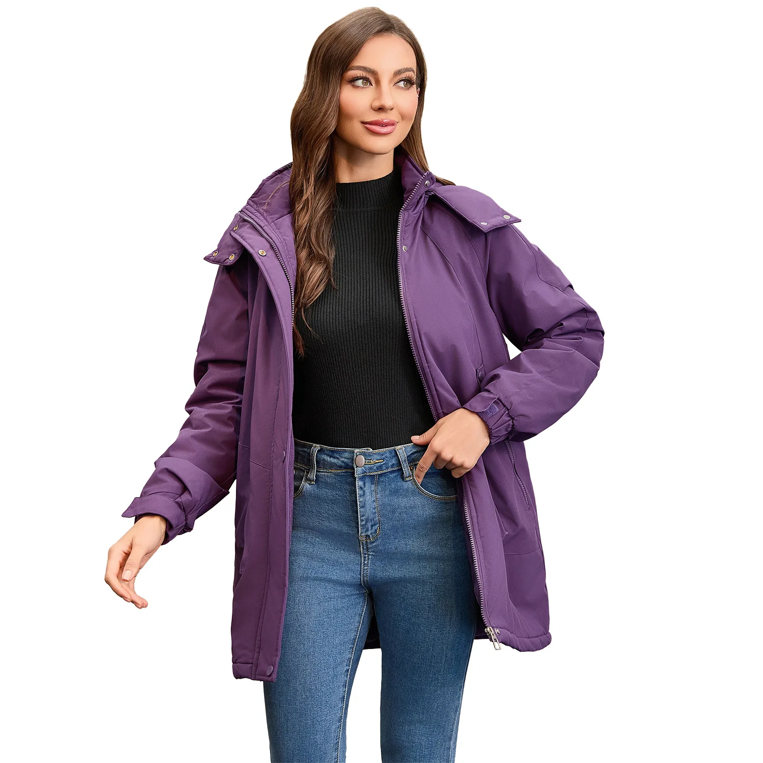 Autumn and Winter Removable Windproof and Warm Mountaineering Jacket Women Clothing Casual Solid Parkas Hooded Coat Women