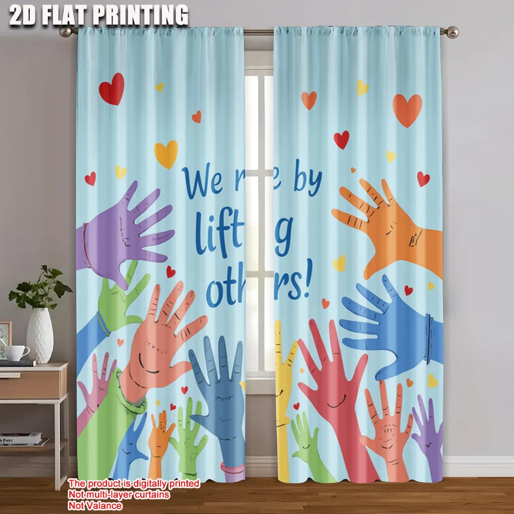

2pc, Window Treatment Curtains Hand and Heart 100% Polyester,Without Electricity Birthday Party Applies to Holiday Home Decor &