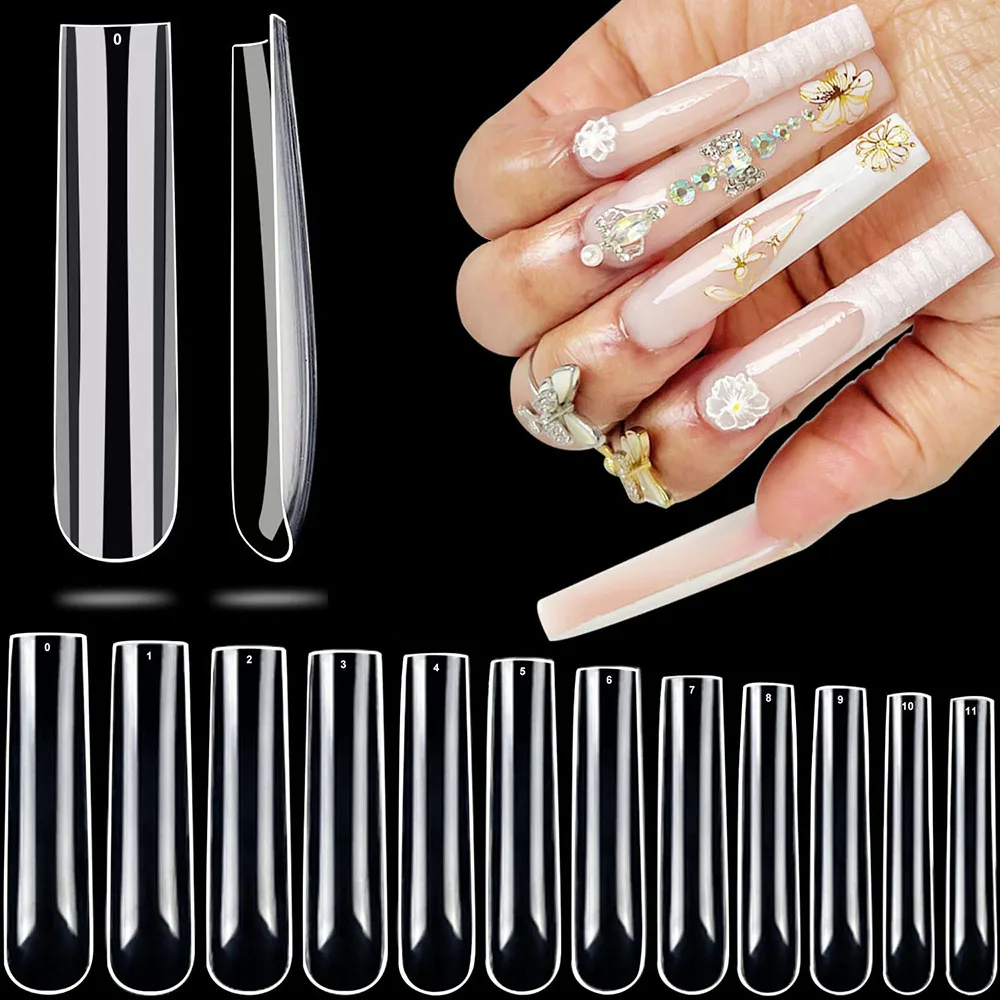 

504pcs No C Curve Square Nail Tips 3XL Extra Long Clear Natural Nail Tips Acrylic Professional 12 Sizes Full Cover Fake Nails