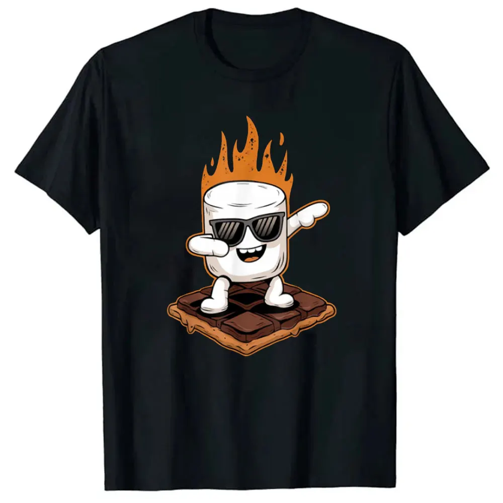 Dabbing Marshmallow Camping Smores Kawaii S'mores T-Shirt Streetwear Printed T-shirt Top O-neck Short-sleeve Men Tees