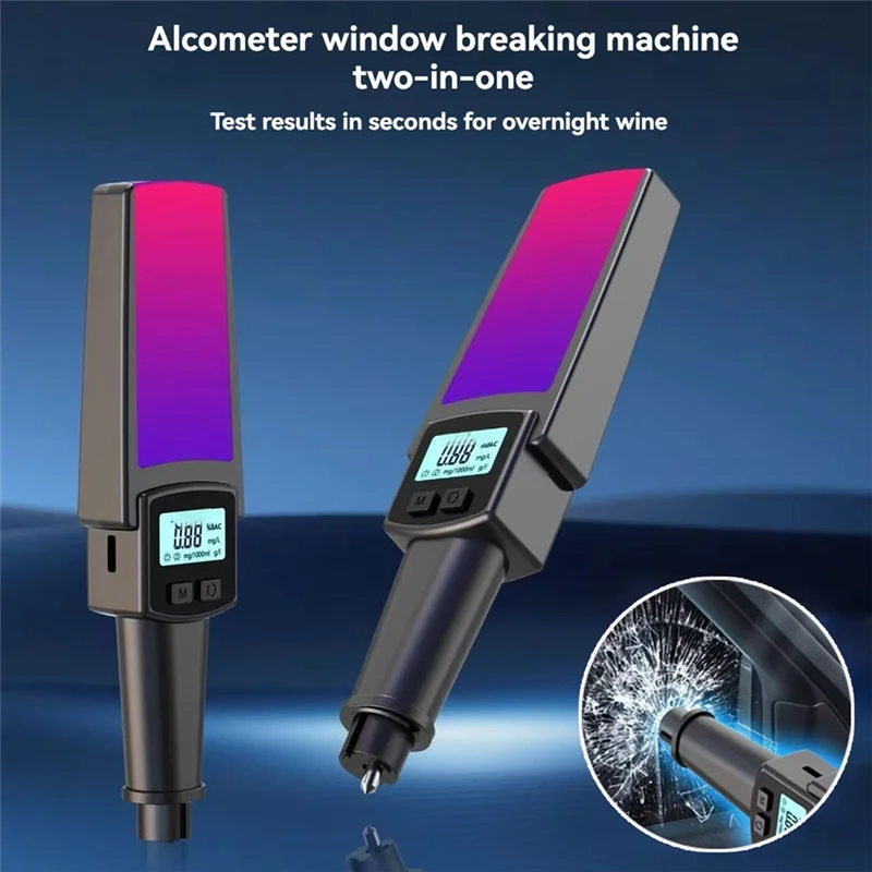 A25P 2-in-1-Handheld-Alkoholtester, digitaler Atemalkoholtester mit Sicherheitshammer, Fensterbrechen, Blastyp, Alkoholtester