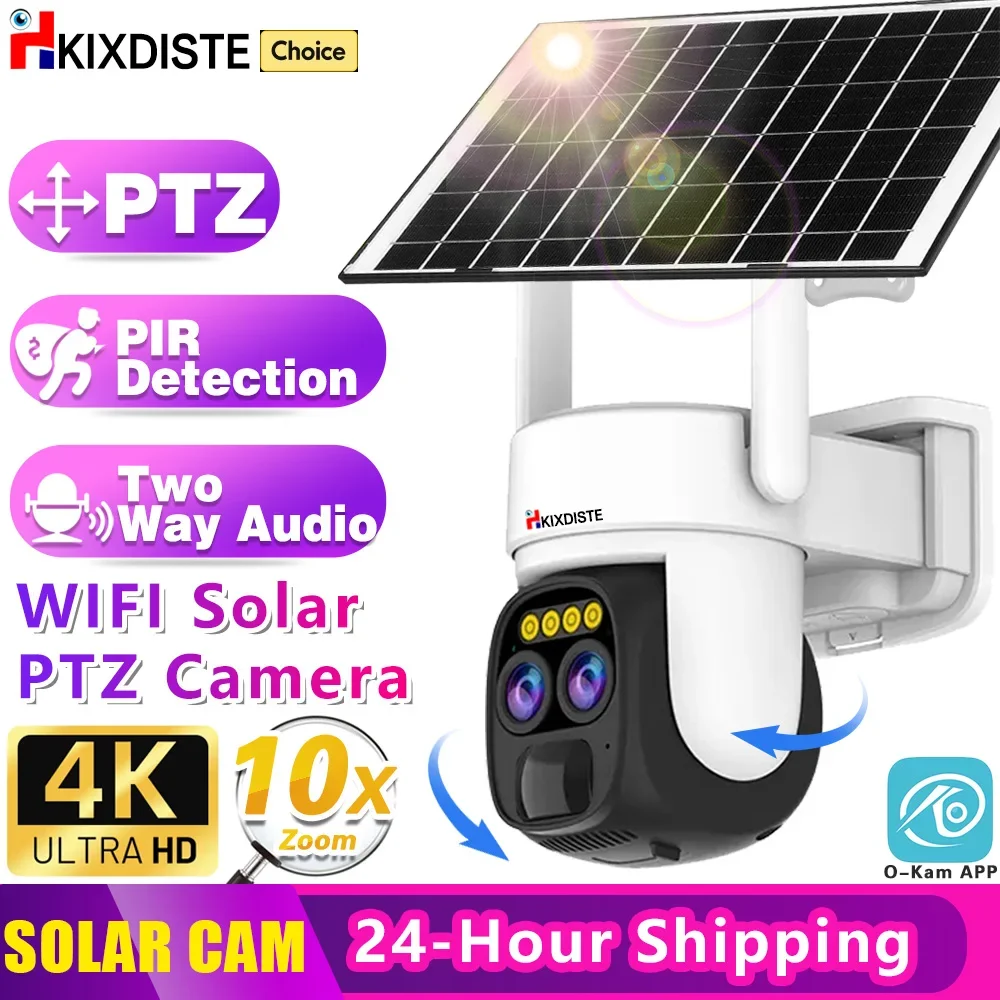 

8MP 4K 10X Optical PTZ Zoom Solar Powered Camera Dual Lens Outdoor Security PIR Detect Camera Battery Video Surveillance Camera