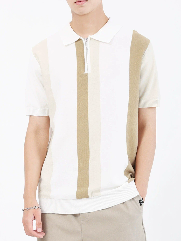 Gently Skin Friendly Knitted Polo Shirts For Men Silky Stretchy Summer Coolness Quality Viscose Blends Striped Camisas De Hombre