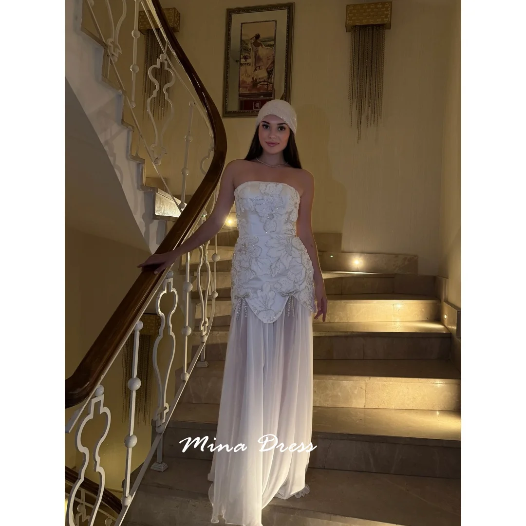 

Mina Customized 3D Flower Beads Dresses for Special Events Sequins. Tube Top Luxury Women Evening Dress Backless Elegant Gowns