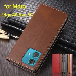 Leather Case for Motorola Moto Edge 40 Neo 5G Flip Case Card Holder Holster Magnetic Attraction Cover Wallet Case Fundas Coque