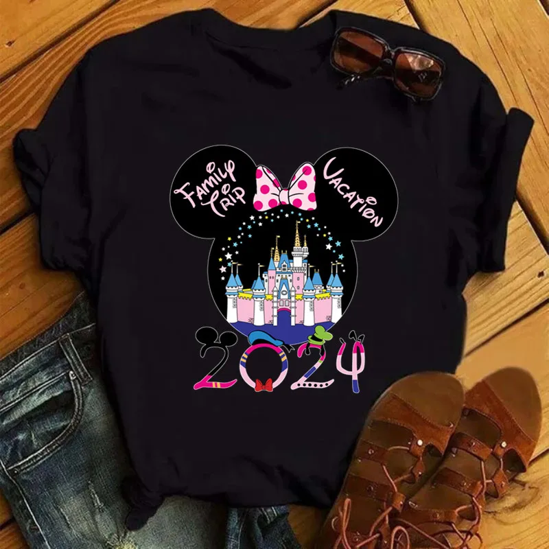 Disney Trip 2024 Fashion Women T-Shirt Funny Mickey Minnie Tshirts Female Disneyland Vacation Tees Tops