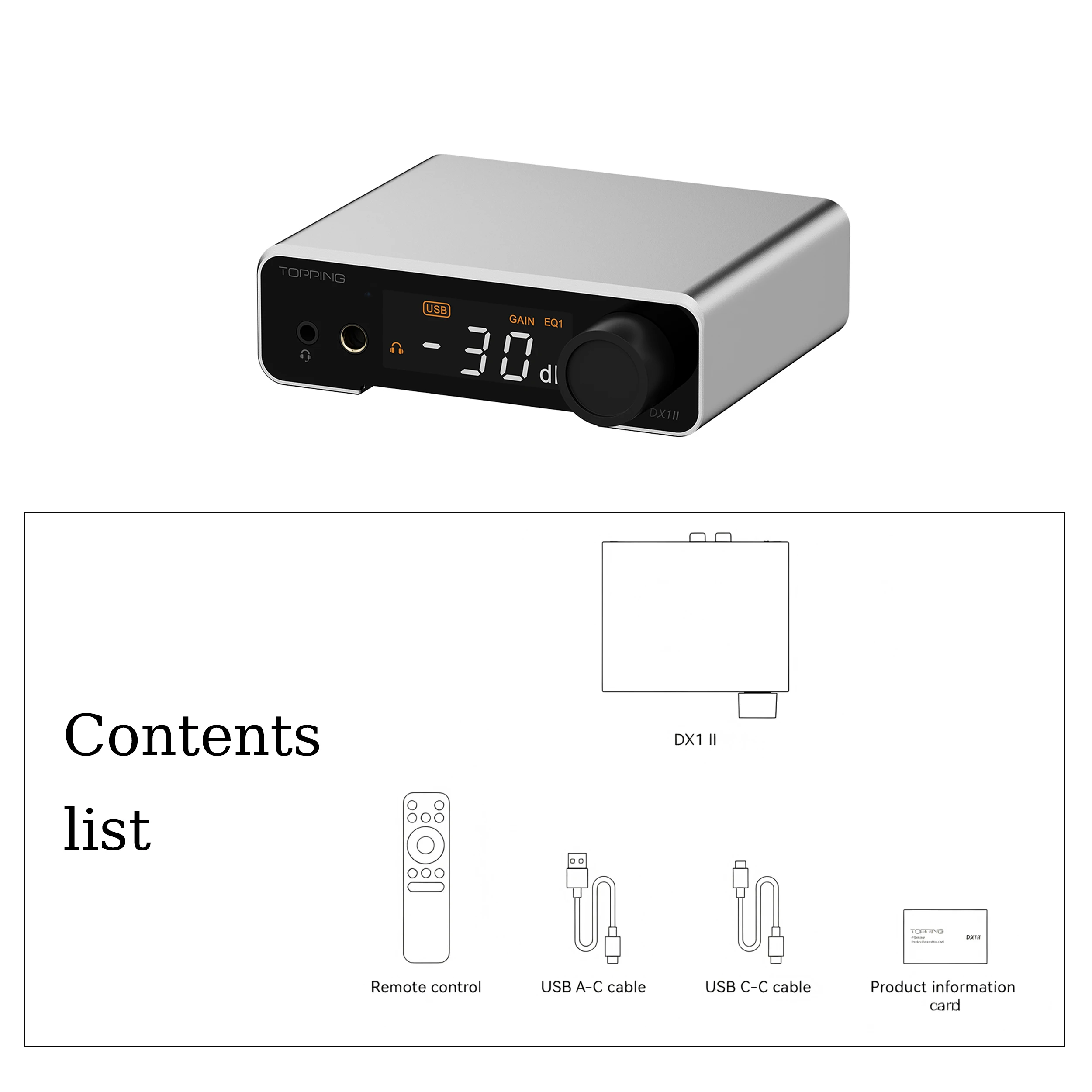 TOPPING DX1 II Mini hoofdtelefoonversterker en DAC, volledig gebalanceerde plug-and-play-adapter voor pc, cd-spelers en PS5.
