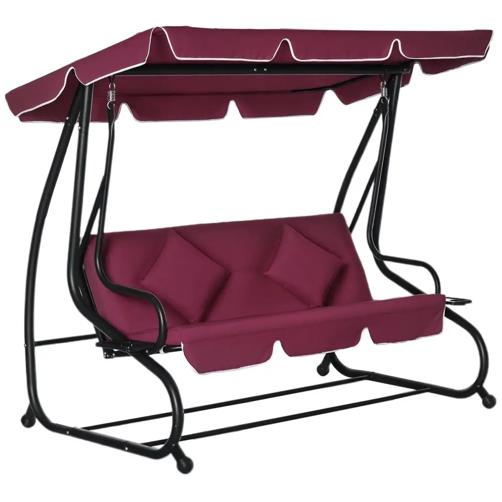 3Seat Outdoor Patio Swing Chair, Converting Flatbed, Outdoor Swing Glider with Adjustable Canopy, Removable Cushion and Pillows