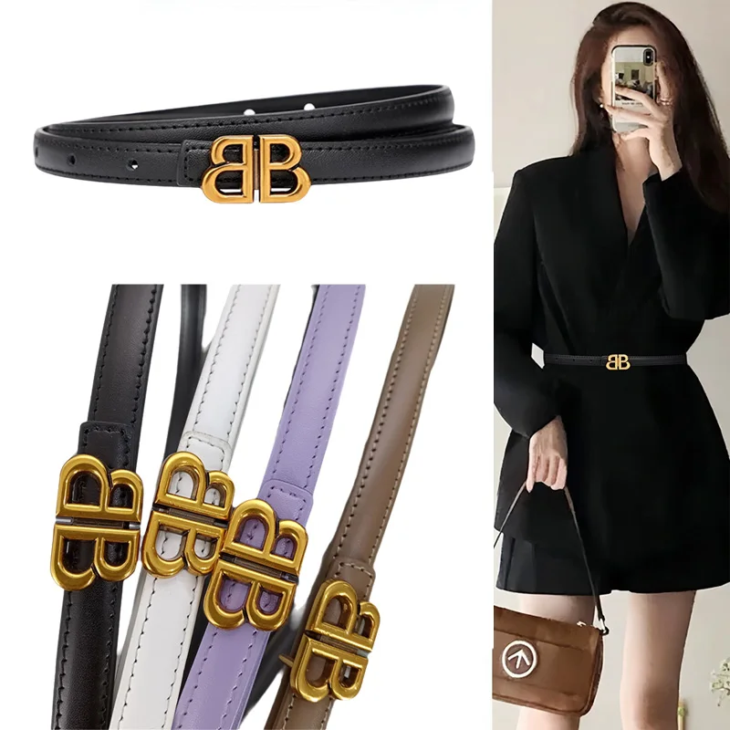 

Модный ремень из натуральной яловой кожи для женщин, ведро BB, роскошный дизайнерский элегантный пояс, женский джинсовый ремень, тонкий пояс