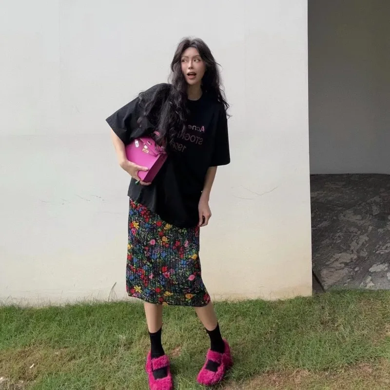 Miyake Pleated Skirt 2026 Summer New Digital Print Simple Casual Elegant Draped Women's Lightweight Stretch Non-iron Long Skirt