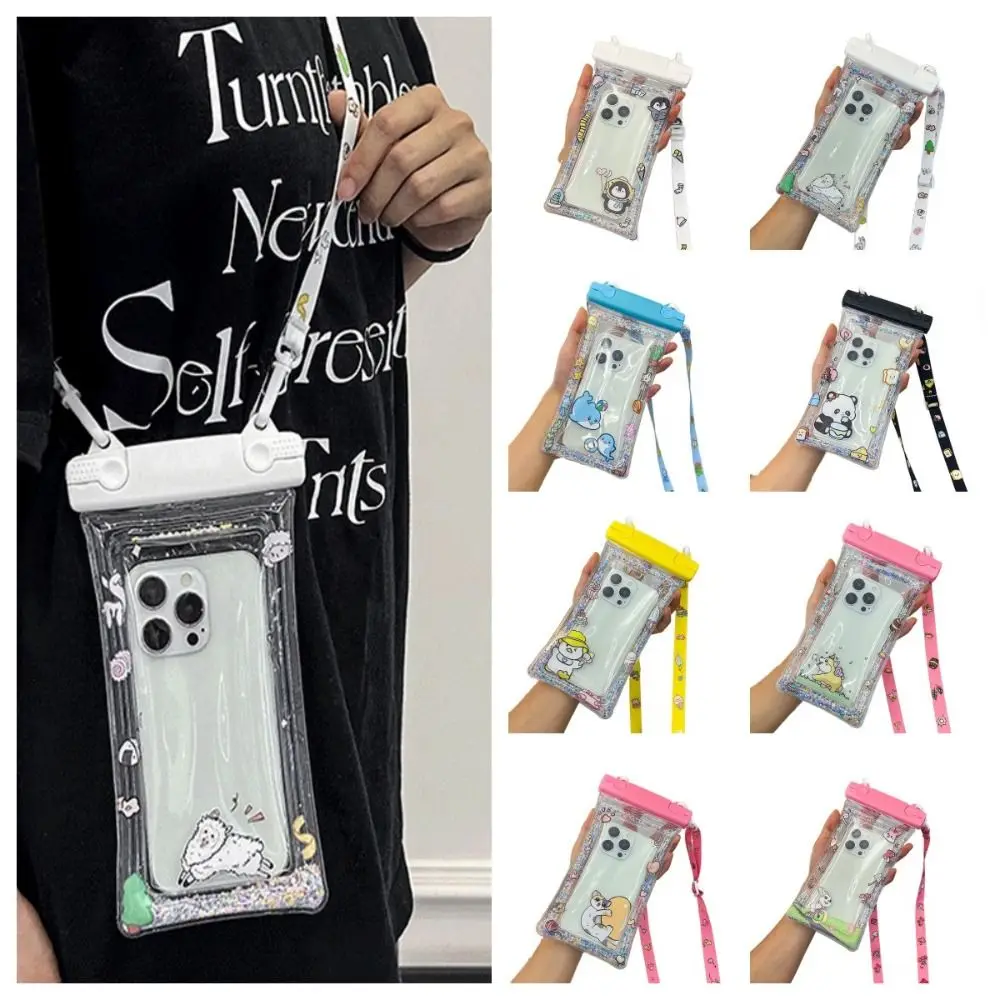 الكرتون حقيبة الهاتف مقاوم للماء العائمة شاشة تعمل باللمس وسادة هوائية الغطاء الواقي مختومة الحبل السباحة حقيبة التخزين