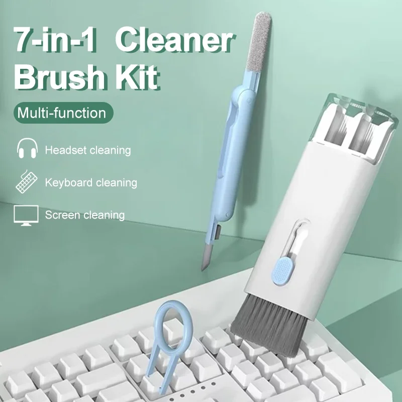 7-in-1 Cleaner Kit Computer Keyboard for AirPod Earbud Keycap Puller Multi-use Cleaning Brush Puller Kit Cleaning Pen for Ipad