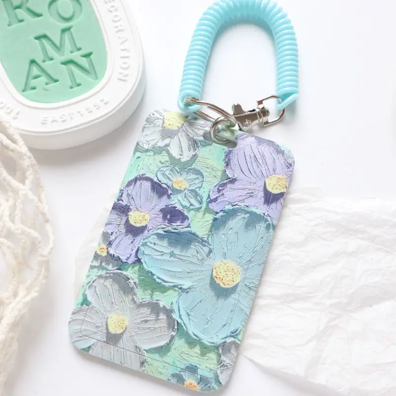 ID Holder Hard Plastic School Stationery Flowers Card ID Card Case Anti-lost Name Card Holder Spring Lanyards Badge Tag Works
