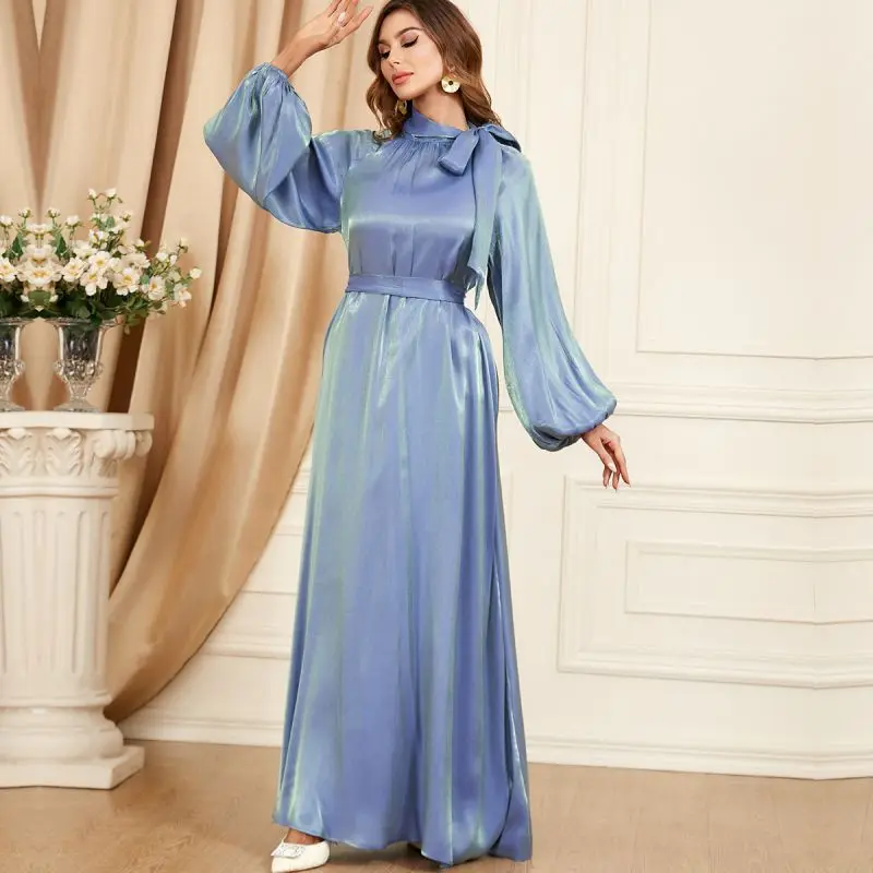 Spring Party Evening Abaya Lantern Sleeve Dress Women Muslim Moroccan Kaftan Ramadan Jalabiya Islam Dubai Arabic Kaftan Robes