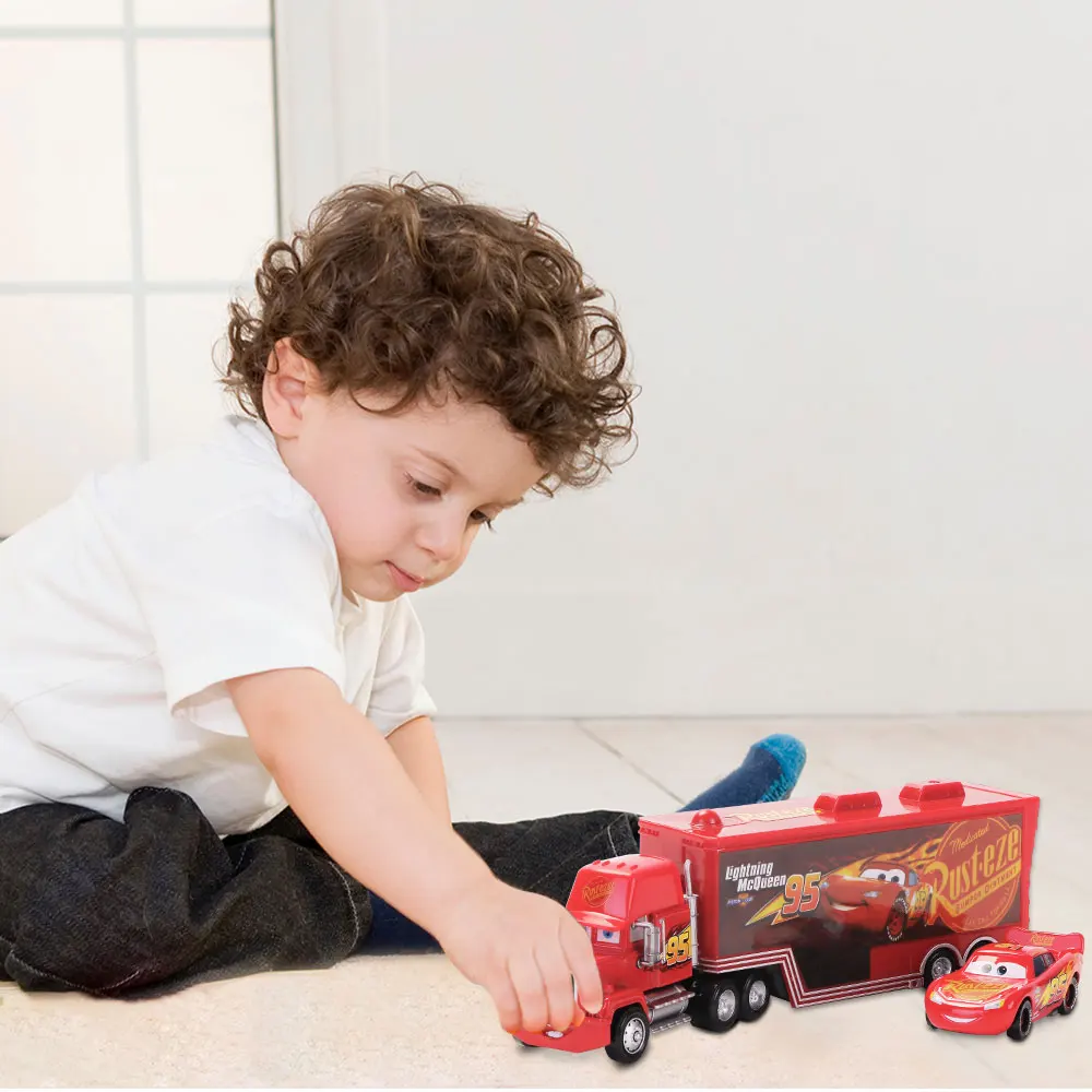 Disney Pixar Cars 2 Lightning McQueen Mack Uncle Vehicle Truck 1:55 Diecast  Model Car Toys For Children Boys