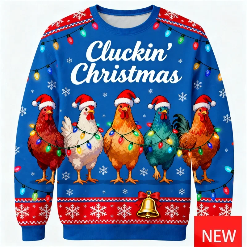 

Рождественский уродливый свитер Merry Cluckin с 3d принтом на ферме, милый пуловер с узором курицы, свитер унисекс, рождественский подарок, свитер, джемпер