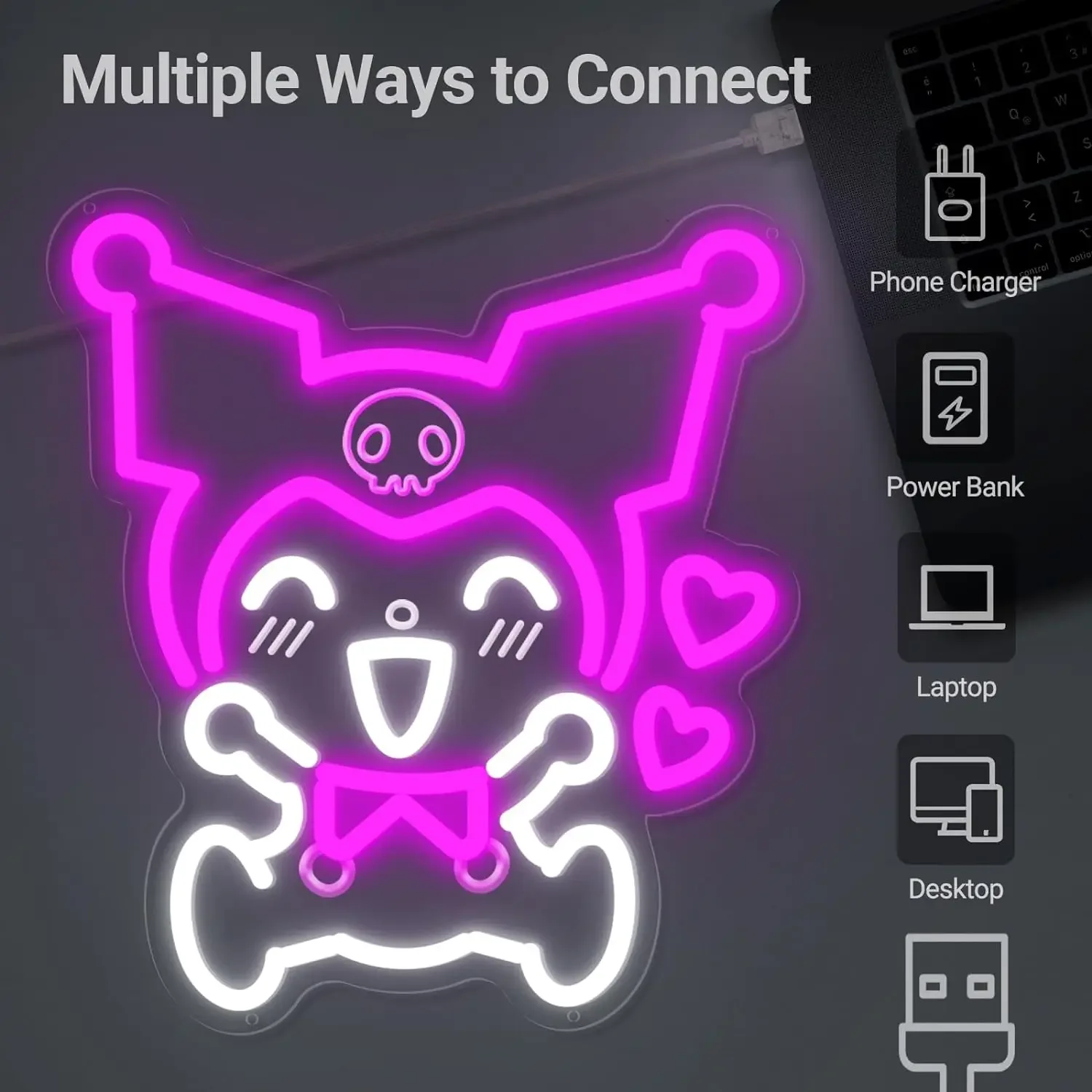 Kuromi Neon Sign Kawaii LED Neon Light Purple Kuromi Wall Light Bedroom Game Room Decor Cartoon Anime Night Lamp Gift for Kids