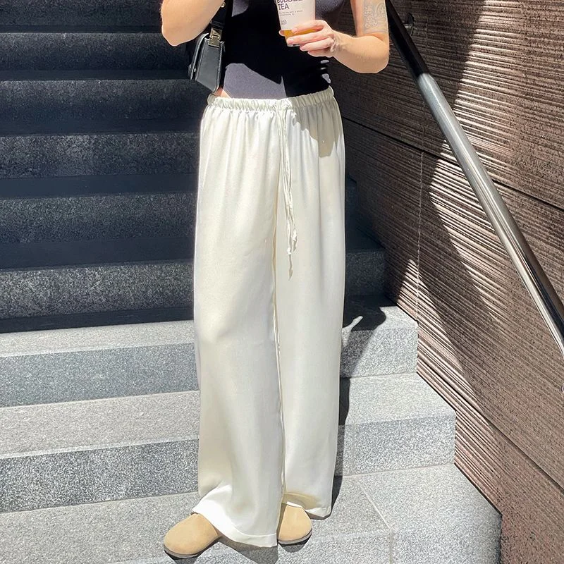 American Street Solid Color Wide Leg Pants For Women 2024 Autumn New Fashionable Loose Slim Casual Versatile Mopping Trousers