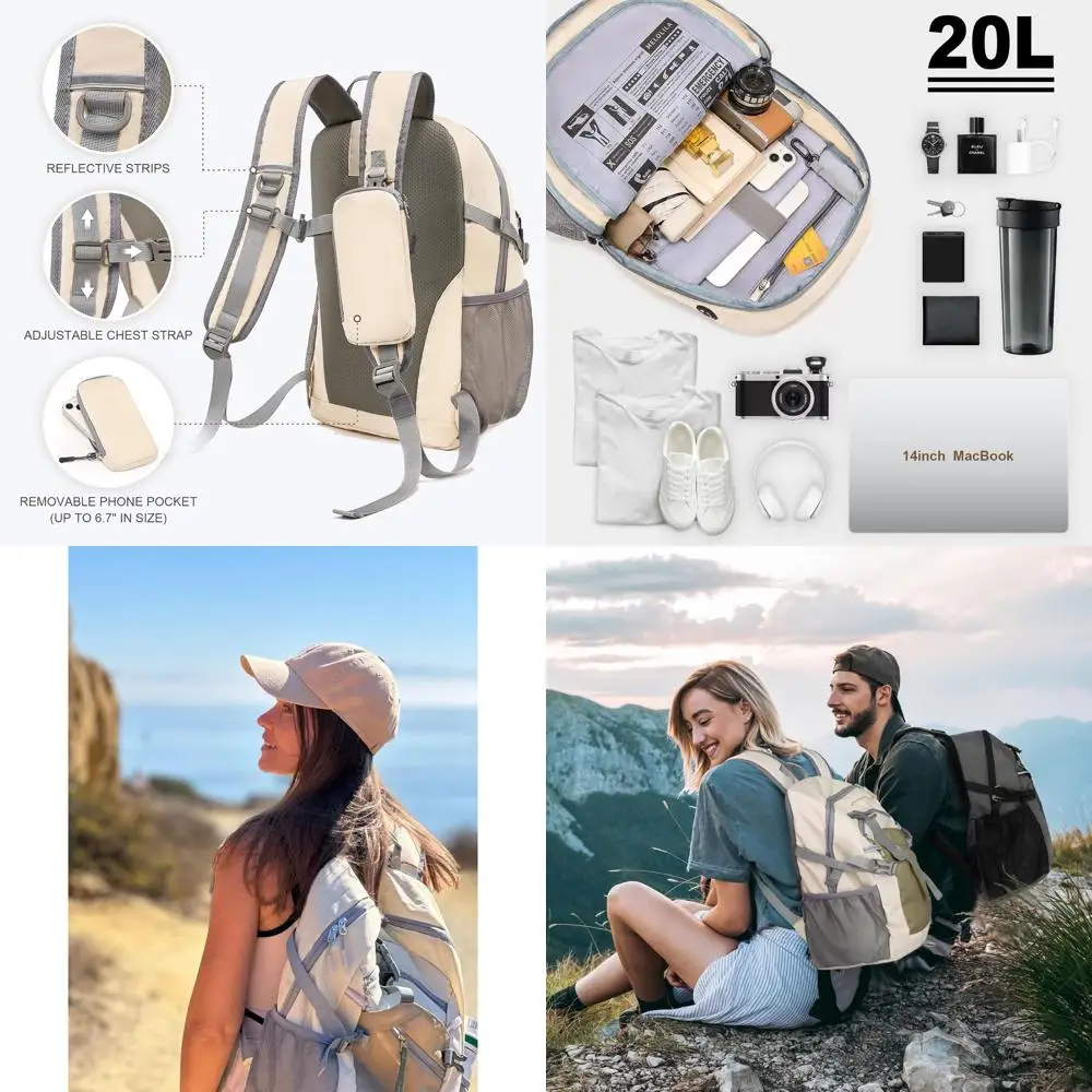 

Compact 20L Hiking Daypack with Detachable Pocket for Men and Women - Lightweight Travel Backpack