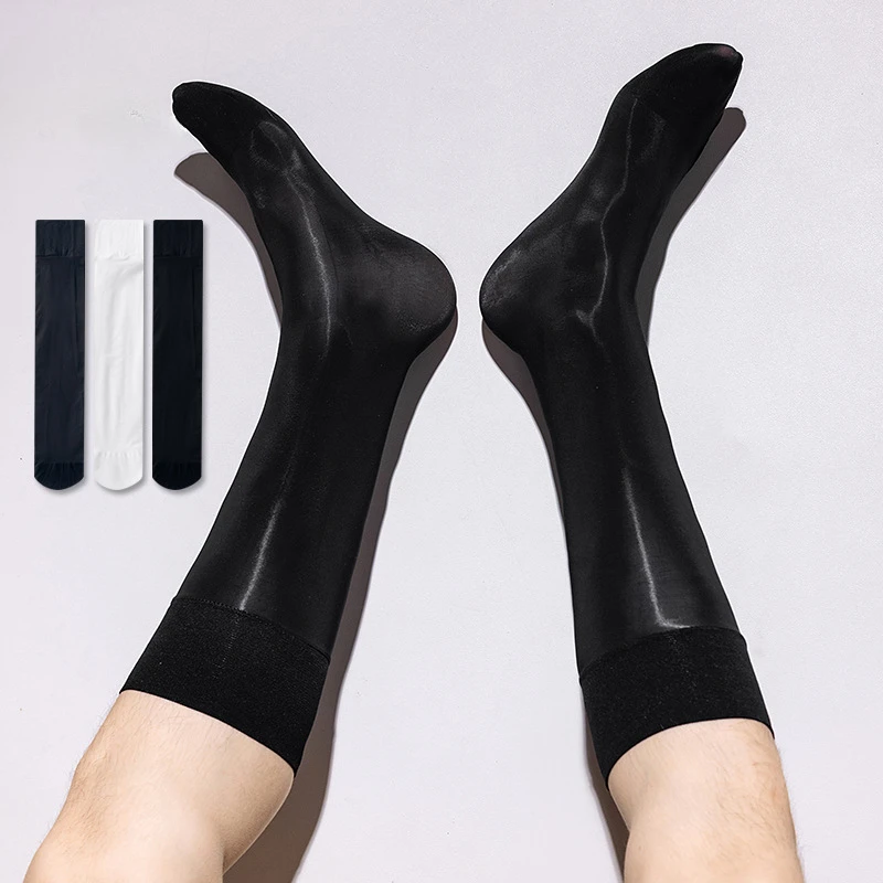 

Men Mid Length Socks Oil Shiny Business Dress Sock Ultra-thin Soft Smooth Nylon in Tube Socks Japanese Suit Socks Erotic Hosiery