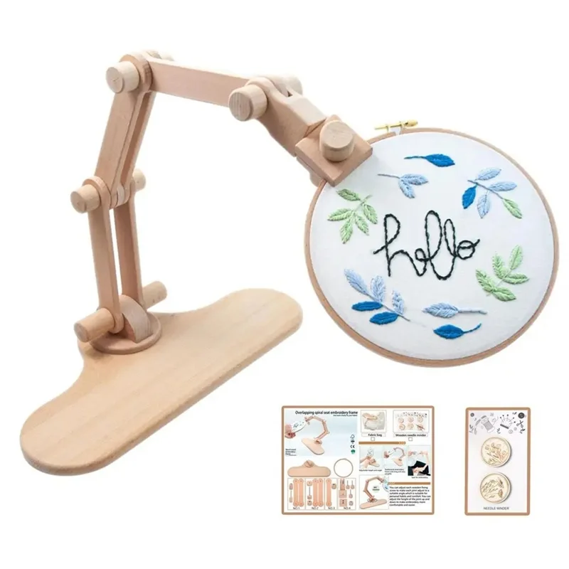 

AF89-360 Rotation Adjustable Embroidery Hoop Holder Wooden Embroidery Desktop Stand Crossstitch Rack Frame Diysewing No Cloth