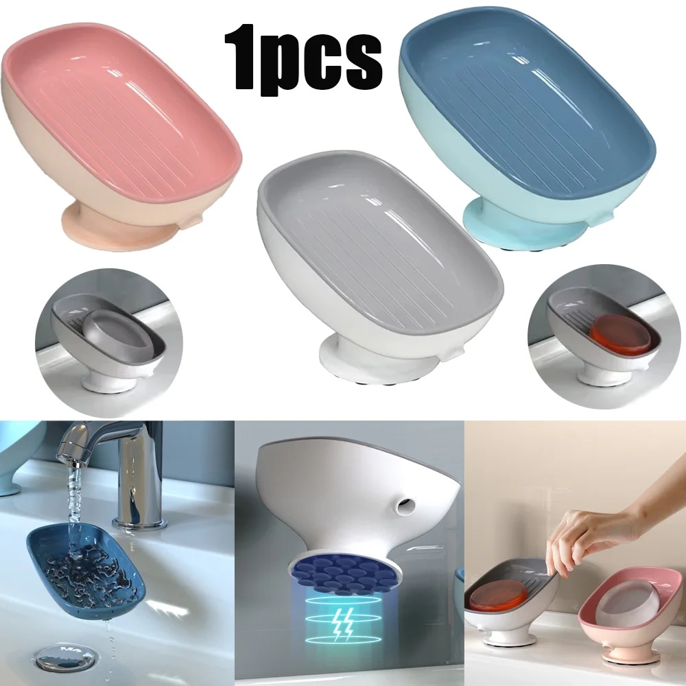 Super Suction Cup Soap Holder With Drain Water For Bathroom Soap Box Dish Kithcen Sponge Holder Soap Container Bathroom Supplies