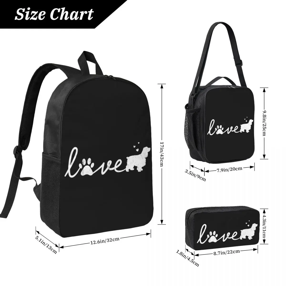 Cocker Spaniel Love Dog Pet Lover Gift Backpack BookBag School Bag Laptop Shoulder Bags 3ps Insulated Lunch Bag Pencil Case