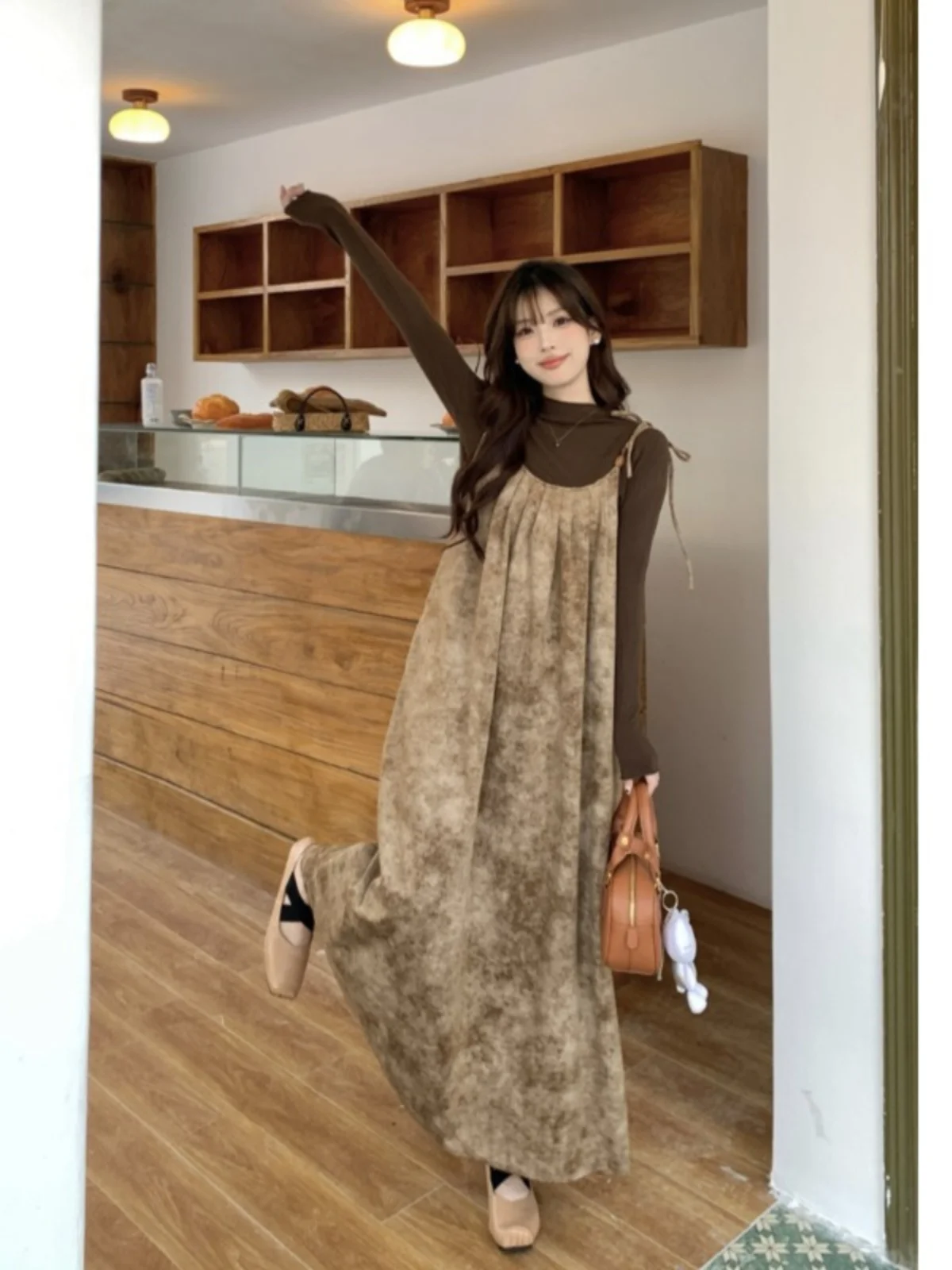 

plus Size Women's Vintage High-Ne Svel Dr Autumn New Sle Slimming Inner Wear Base irt Korean Sle Long Dr