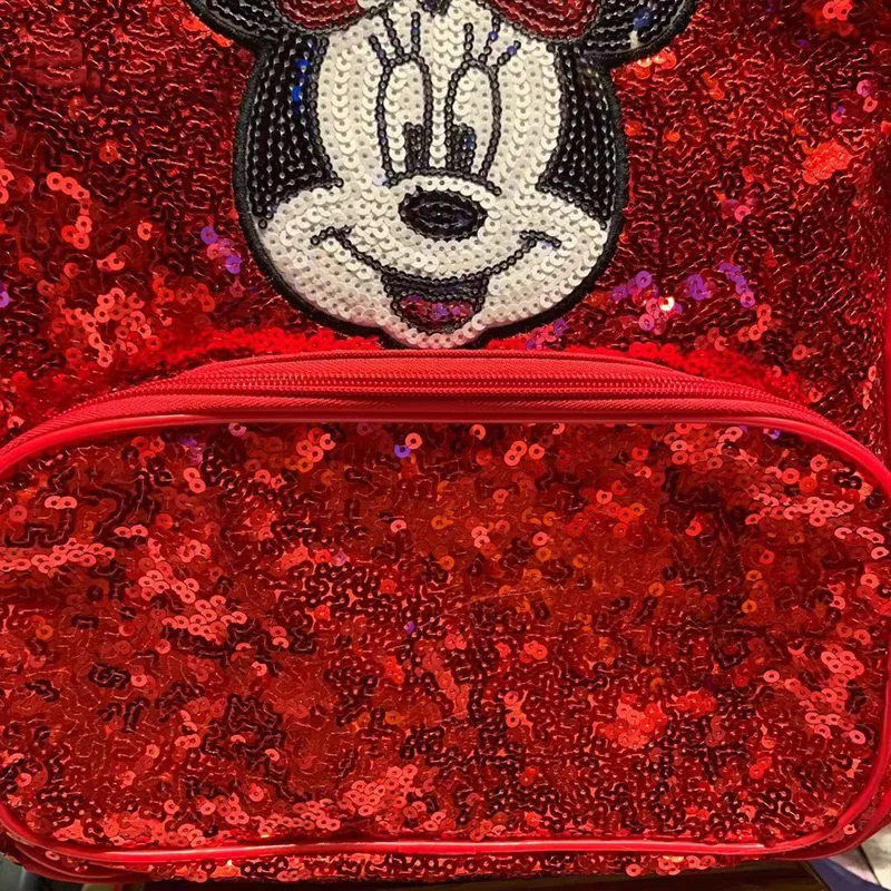 Disney Minnie Sequin Girls Backpack Shanghai Disneyland Minnie Mouse Large Capacity Cartoon Schoolbag Children Student Bookbag