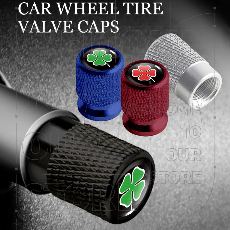 Para Alfa Romeo trébol de cuatro hojas 156 159 Giulia LOGO 4 Uds válvula de neumático de rueda de coche tapas de aluminio cubiertas de vástago de neumático Airdust impermeable