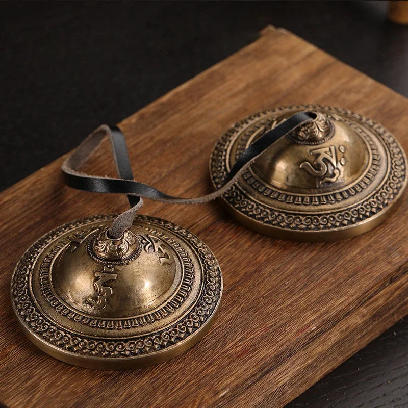 Handmade Brass Tingsha Bells Nepal Cymbals Tinkle Bell with Bag Retro Tibetan Bells Yoga Meditation Awakening Percussions Gifts