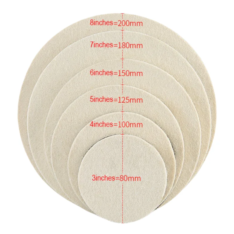 1/2/5PCS 3/4/5/6/7/8 Inch Wool Felt Polishing Pad Mirror Surface Gloss Pad Grinder Tool Car Glass Metal Stone Buffing Pads