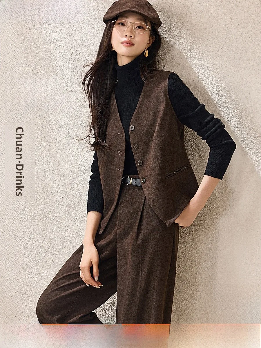 

Mehemily Briti Sle утягивающие широкие брюки V-Ne Suiting Vest комплект из двух предметов осень-зима моя женский ансамбль