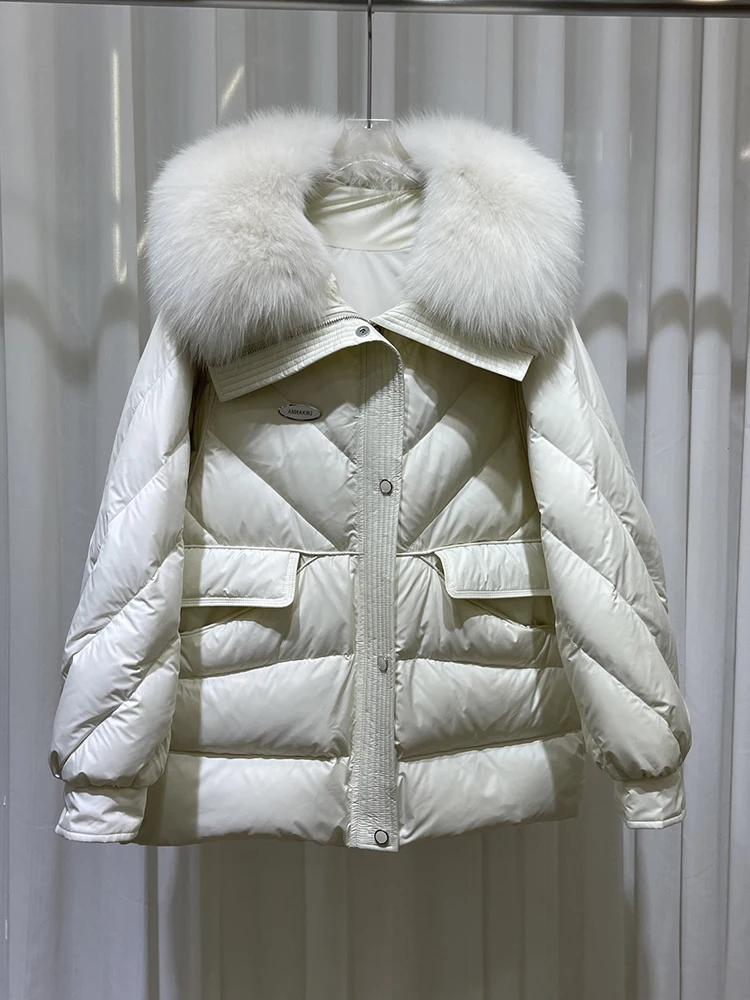 Women New Fashion Winter Warm Goose Down Jackets Natural Real Fox Fur Collar Thick Female Outwear Coats Puffer Jackets