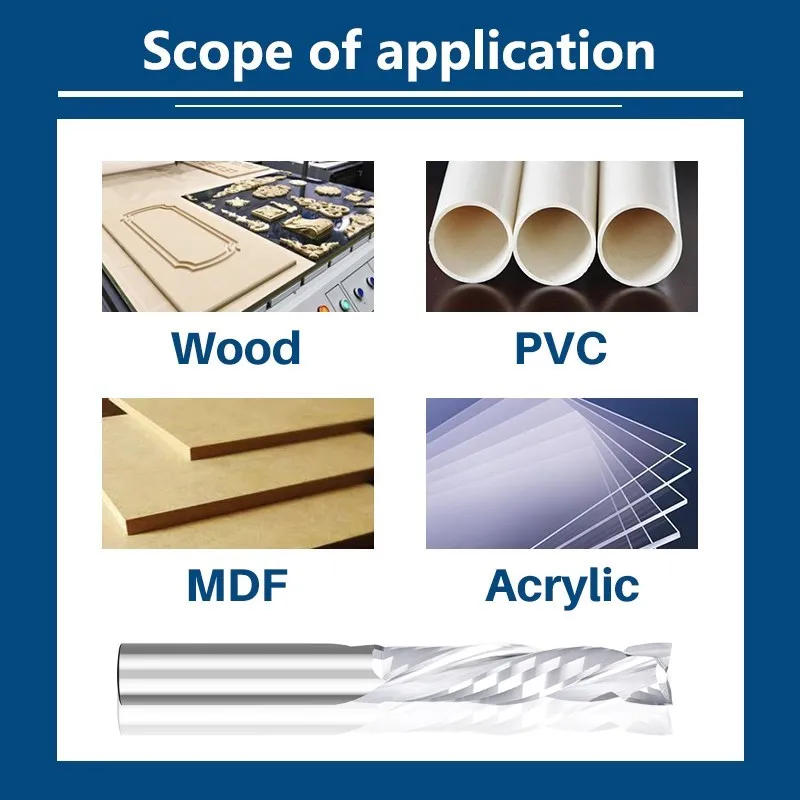 Frez do cięcia kompresyjnego stolarka do cięcia w dół z dwoma rowkami narzędzie do frezowania spiralnego 3.175-12mm Shank CNC Router frez palcowy Bit