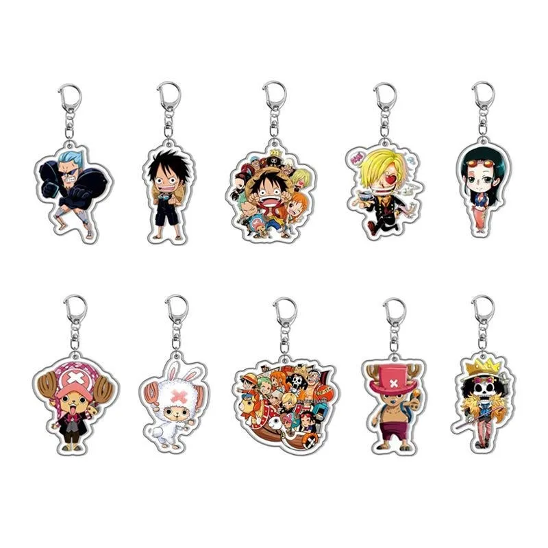 5,5 cm Anime una pieza Luffy Zoro Sanji Nami Ussop Chopper Franky Brook Law Ace acrílico llavero figura juguetes regalos colgante regalo