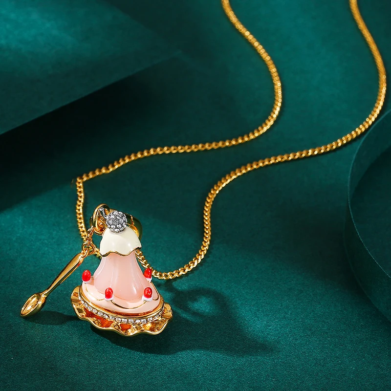 1Pc Fashion Cute Enamel Cherry Icecream Spoon Pendant Necklace for Women Sweet  Personality Party Jewelry Chic Girlfriend Gift