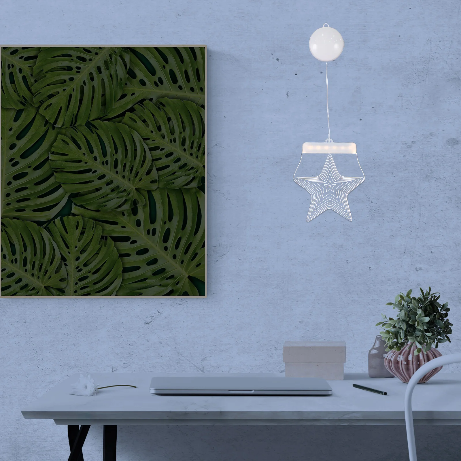 

1 set 1 Set Creative 3D Hanging Light Led Night Lamp Suction Cup Window Bedroom Bathroom Mini Pentagram Light Easy Install