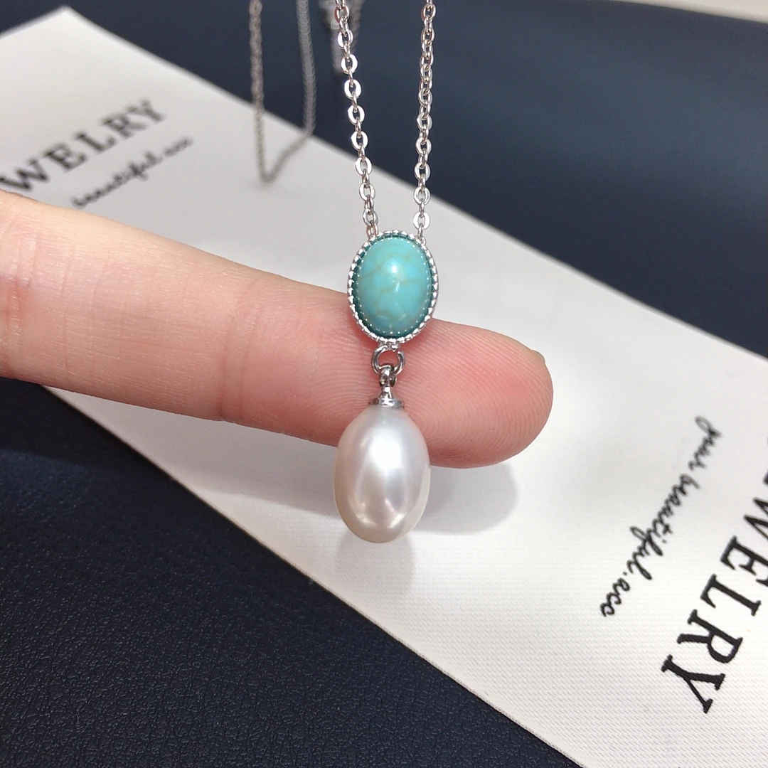 ZHBORUINI New Natural Freshwater Pearl Rice Shaped Pendant Necklace Retro Fashionable Droplet Design Daily Wear For Women