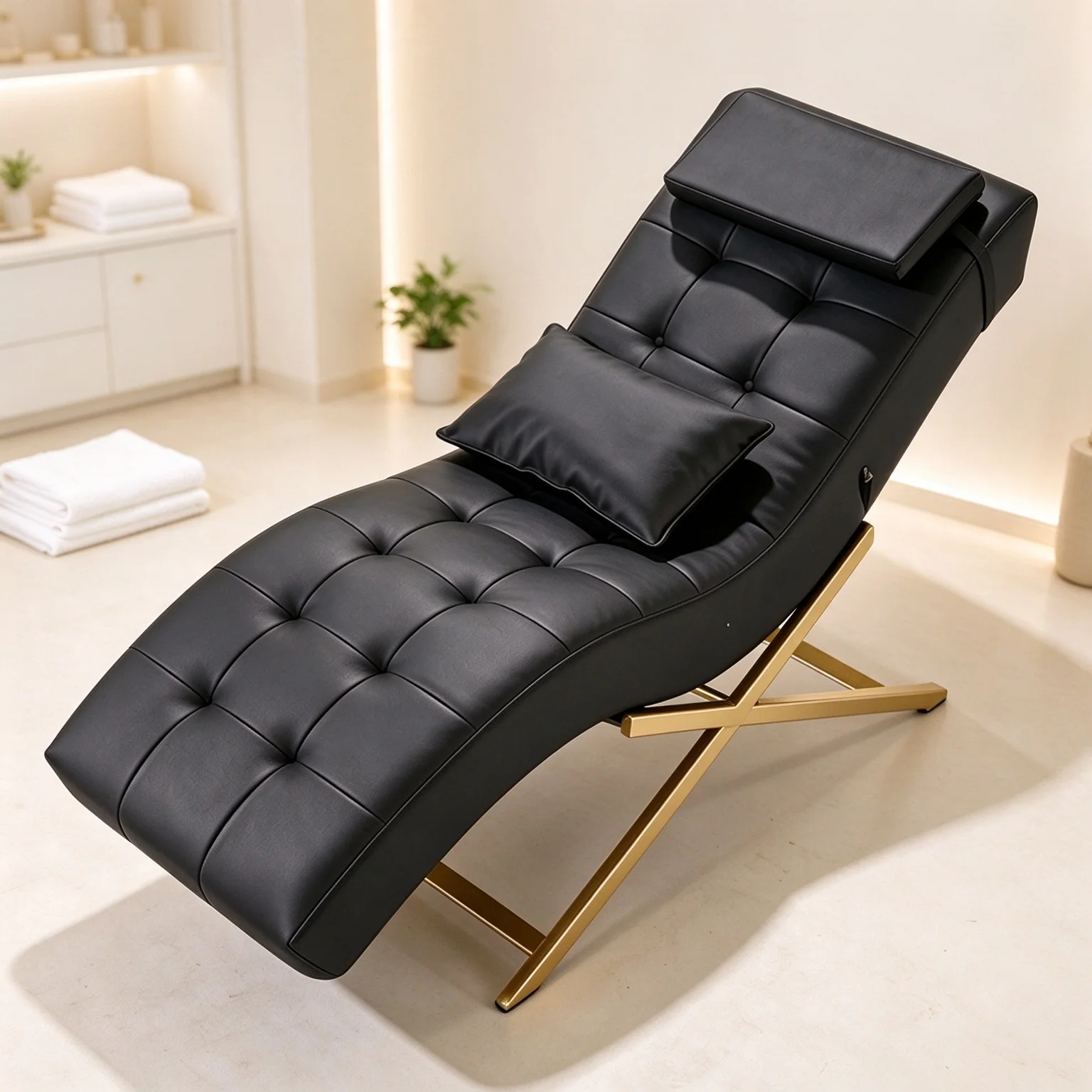 Gold Base Metal Massage Bed, White Facial Spa Eyelash Cosmetic Treatment Table Adjustable Beauty Salon Bed for Tattoo Lash Skinc