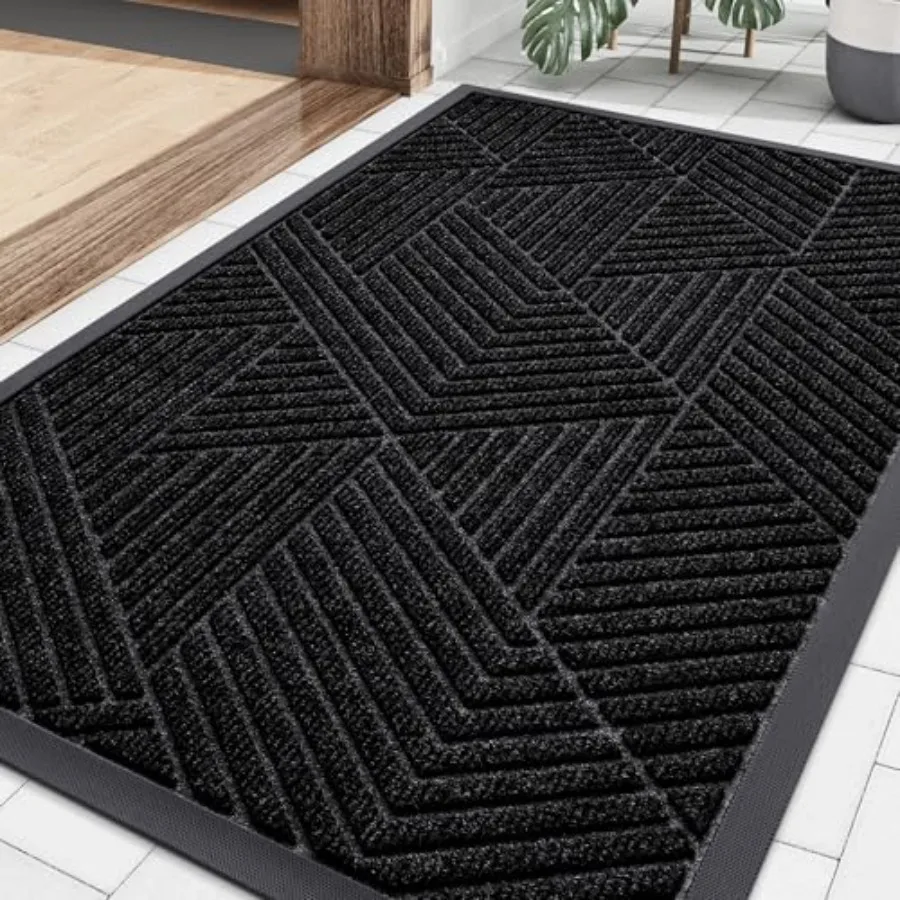 Front Door Mat Outside Entrance, Heavy Duty Sturdy Natural Rubber Doormat, Trap Dirt and Moisture, Easy Clean Low Profile Mats