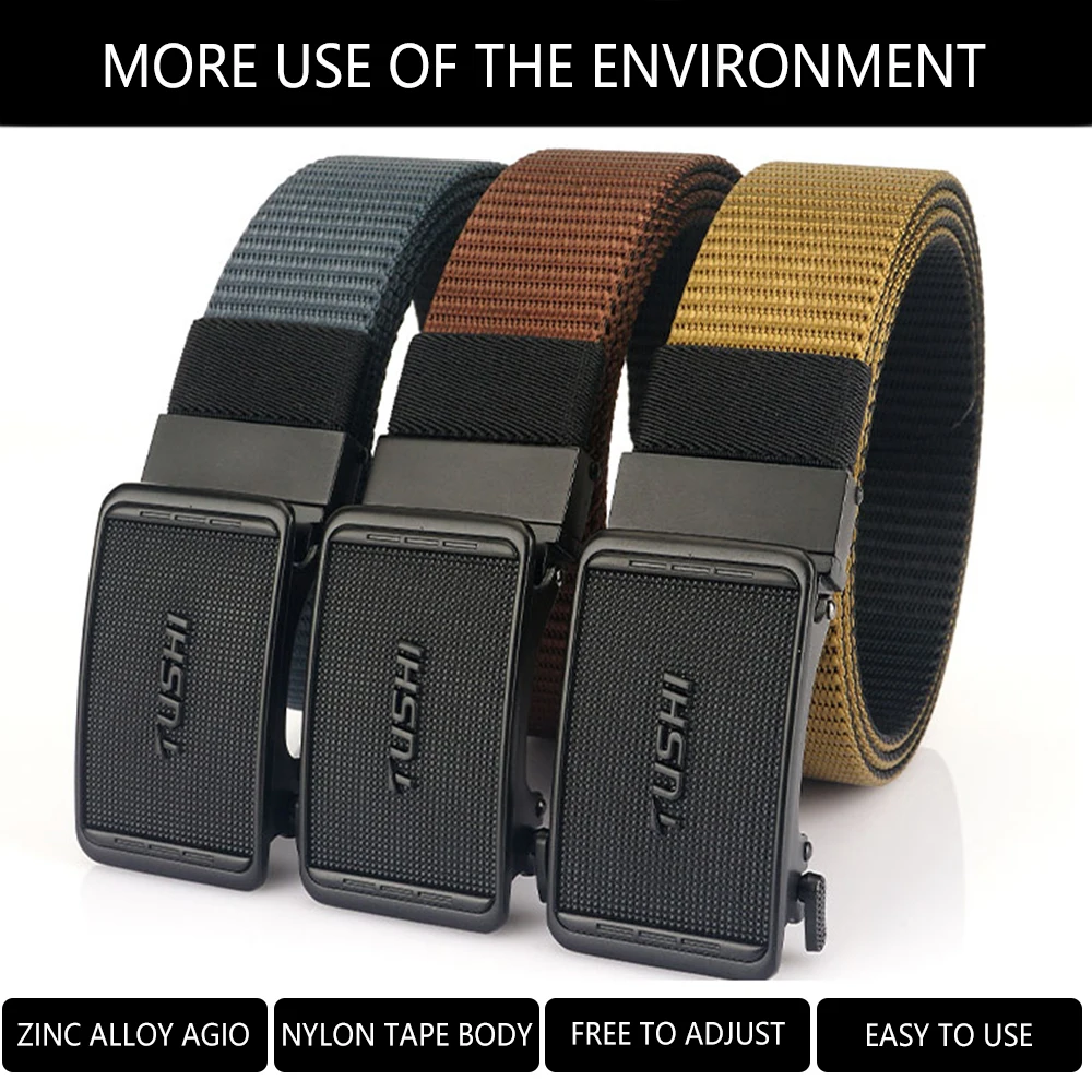 TUSHI New Man Double-sided Nylon Belt Dragon Rotate Metal Automatic Buckle Canvas Belts for Men Jeans Waistband Bicolor Strap