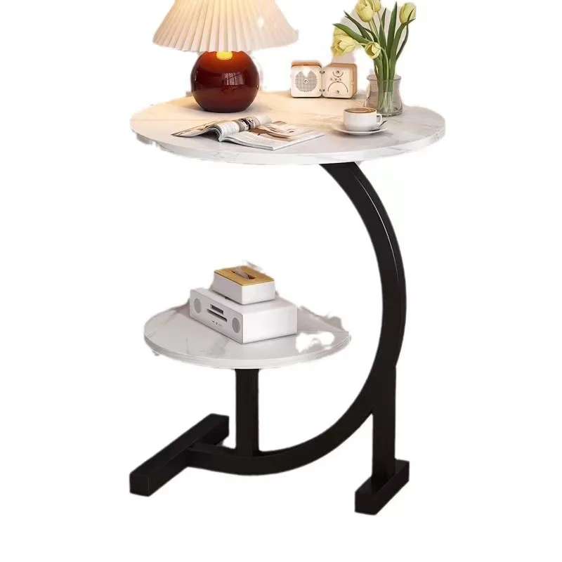 Household Mini Movable Bedside Table Simple Small Round Bedroom Cabinet Easy Installation Double Layered Shelf